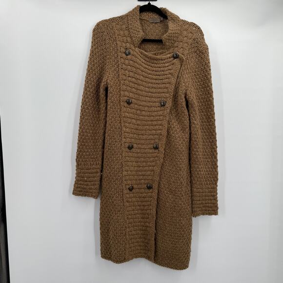 Cortefiel Sweater Coat Womens Large Brown Knit Double Breasted Button Wool Blend - Picture 1 of 12